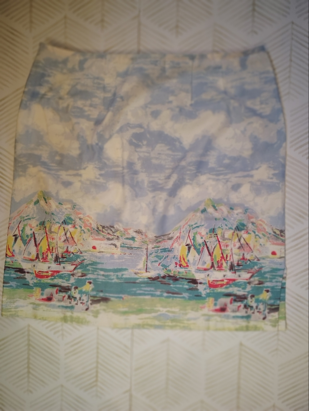 Bushwacker Nwt Mediterranean Harbor Women’s Scenic Print A-Line Skirt in - Picture 2 of 8